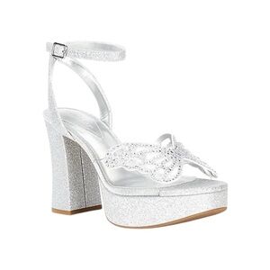 Copper Key Marigold Silver Rhinestone Butterfly Platform Sandal Size 9 NWOB